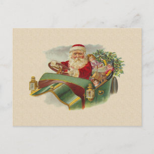 Vintage Christmas Santa in a Classic Antique Car Holiday Postcard