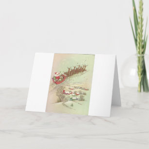 Vintage Christmas Santa In Sleigh Holiday Card