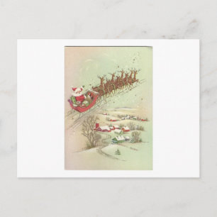 Vintage Christmas Santa In Sleigh Holiday Postcard