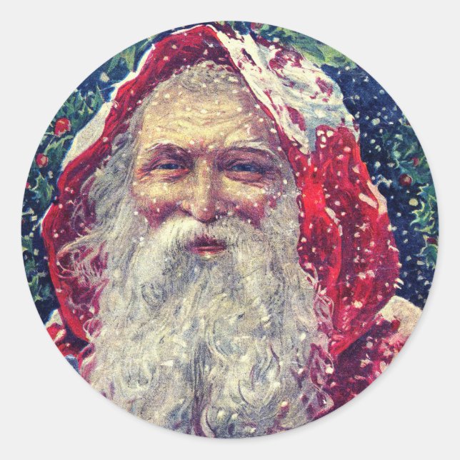 Vintage Christmas Santa in Snow Stickers (Front)