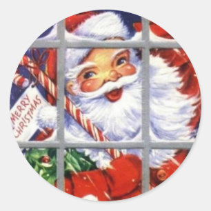 Vintage Christmas Santa In Window Classic Round Sticker