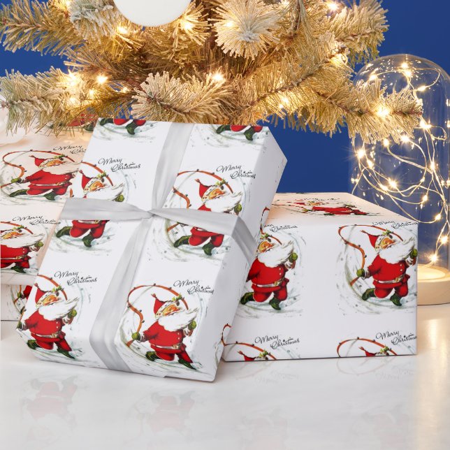 Vintage Christmas Santa Jump Roping Wrapping Paper (Holidays)
