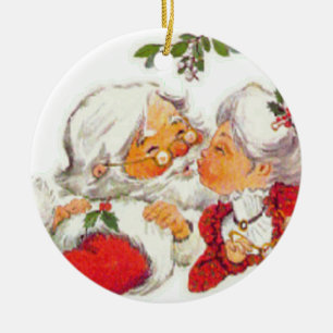 Vintage Christmas Santa Kissing Mrs Claus Ceramic Tree Decoration