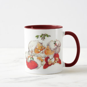 Vintage Christmas Santa Kissing Mrs Claus Mug