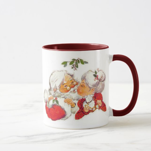 Vintage Christmas Santa Kissing Mrs Claus Mug (Right)
