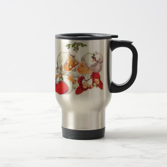 Vintage Christmas Santa Kissing Mrs Claus Travel Mug (Right)