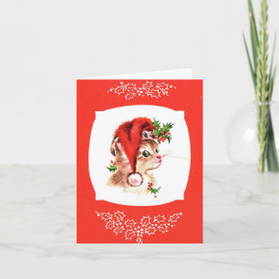 Vintage Christmas Santa Kitten Card