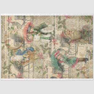Vintage Christmas Santa Old Newspaper Children  Tissue Paper