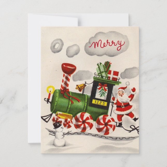 Vintage Christmas Santa On Candy Train Holiday Card (Front)