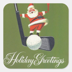 Vintage Christmas Santa On Golf Club Square Sticker