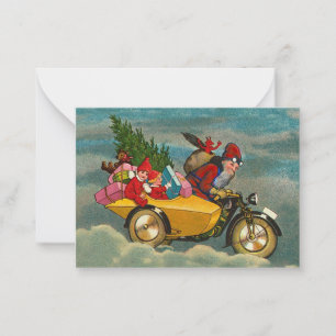 Vintage Christmas Santa on motorbike 3.5 x 2.5 Card