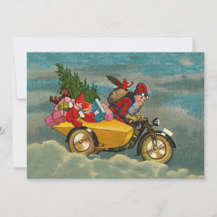 Vintage Christmas santa on motorbike 7 x 5 Card