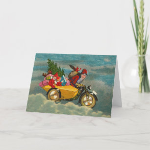 Vintage Christmas Santa on motorbike standard Note Card