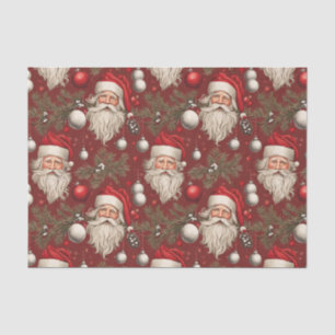 Vintage Christmas Santa, Ornaments, Pinecones  Tissue Paper