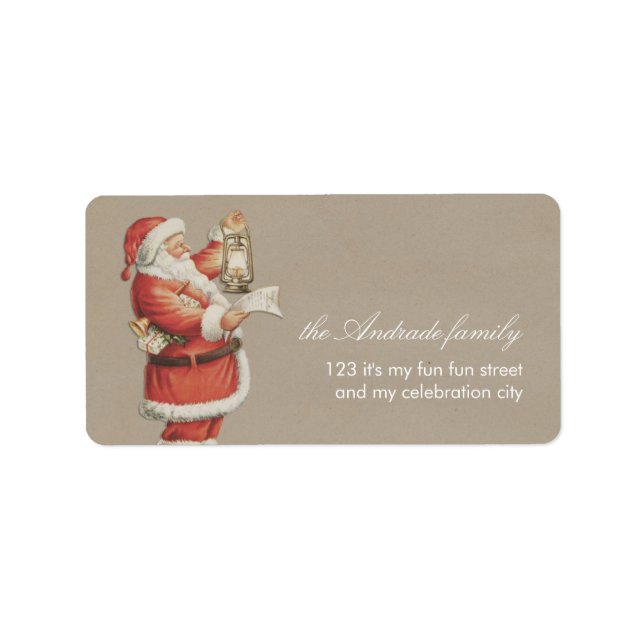 Vintage Christmas Santa Personalised Holiday Label (Front)