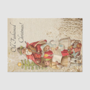 Vintage Christmas Santa Playing Violin Kids Tree Tissue Paper