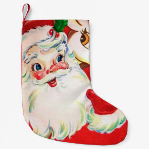 Vintage Christmas Santa reindeer decor stocking
