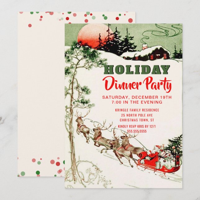 Vintage Christmas Santa Reindeer Dinner Party Invitation (Front/Back)