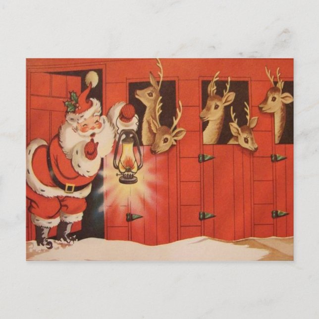 Vintage Christmas Santa reindeer Holiday postcard (Front)