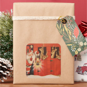 Vintage Christmas Santa reindeer Holiday sticker