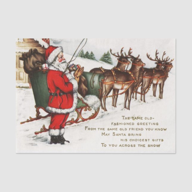 Vintage Christmas Santa reindeer party tissue Tissue Paper (Front)