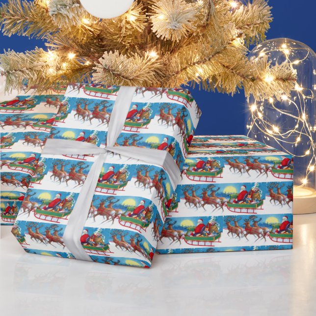 Vintage Christmas Santa reindeer tiled party Wrapping Paper (Holidays)