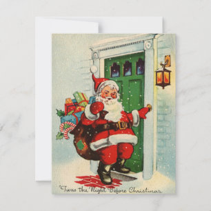Vintage Christmas Santa Rings Doorbell Holiday Card