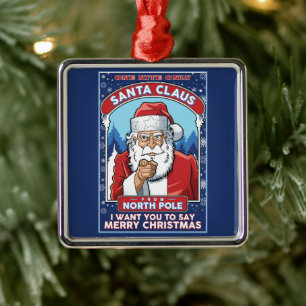 Vintage Christmas Santa Says Merry Christmas Metal Tree Decoration