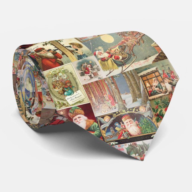 Vintage Christmas Santa Scenes Classic Holiday Tie (Rolled)
