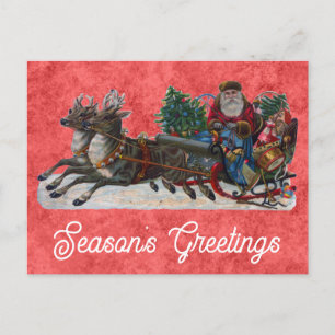 Vintage Christmas Santa Seasons Greetings Postcard