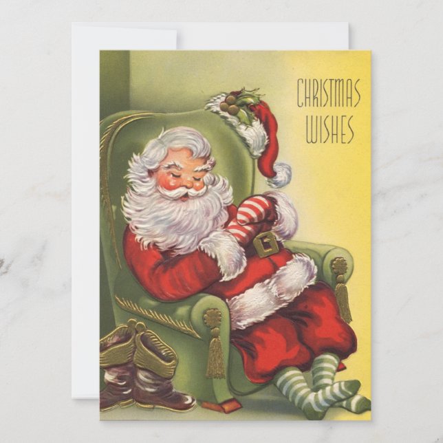 Vintage Christmas Santa Sleeping Holiday Card (Front)