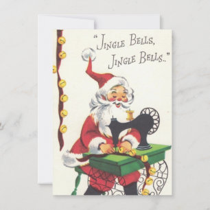 Vintage Christmas Santa Sowing Bells Holiday Card