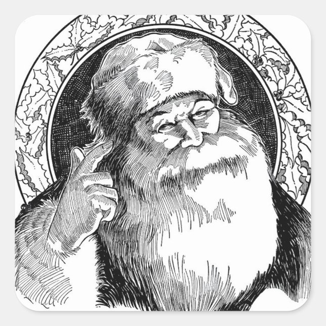 VINTAGE CHRISTMAS SANTA SQUARE STICKER (Front)