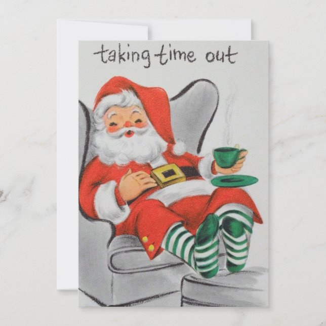 Vintage Christmas Santa Taking Nap Holiday Card (Front)