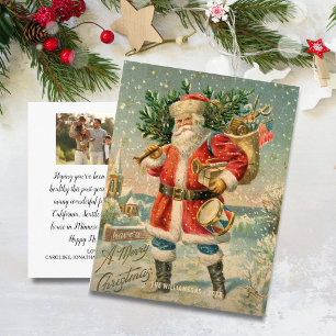 Vintage Christmas Santa USA Custom Family Photo Postcard