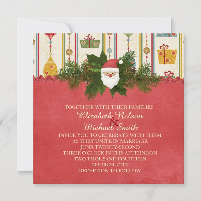 Vintage Christmas Santa Wedding Invite (Front)