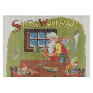 Vintage Christmas Santa with Elves in the Workshop Cutting Board