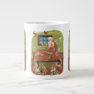 Vintage Christmas Santa with Elves in the Workshop Large Coffee Mug