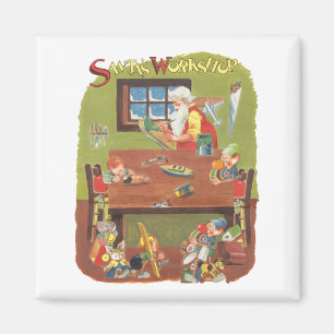 Vintage Christmas Santa with Elves in the Workshop Magnet