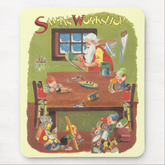 Vintage Christmas Santa with Elves in the Workshop Mouse Mat