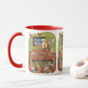 Vintage Christmas Santa with Elves in the Workshop Mug