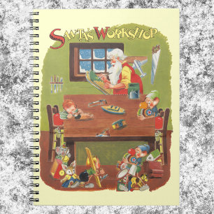 Vintage Christmas Santa with Elves in the Workshop Notebook