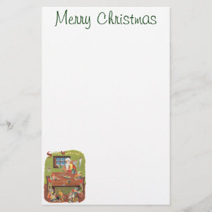 Vintage Christmas Santa with Elves in the Workshop Stationery