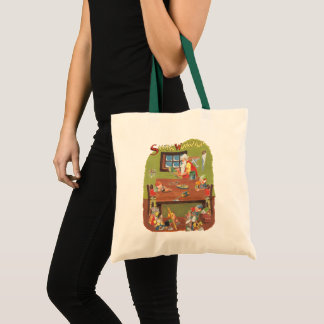 Vintage Christmas Santa with Elves in the Workshop Tote Bag