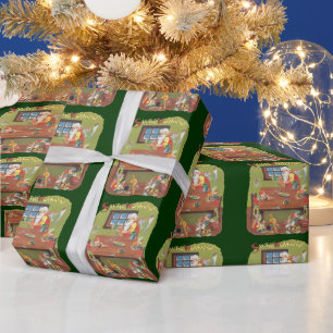 Vintage Christmas Santa with Elves in the Workshop Wrapping Paper