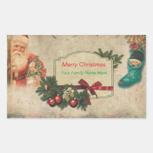 Vintage Christmas Santa with presents Rectangular Sticker