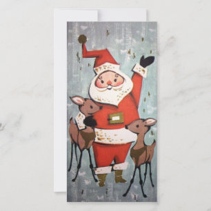 Vintage Christmas Santa With Reindeer  Holiday Card