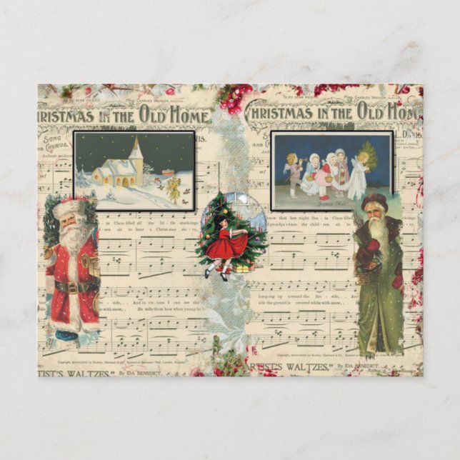 Vintage Christmas Santas, Children, Notes Postcard (Front)
