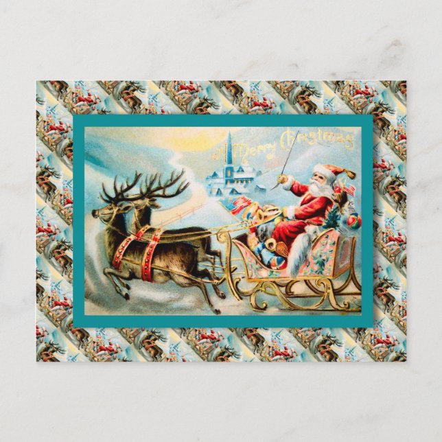 Vintage Christmas, Santa's journey by sleigh Holiday Postcard (Front)