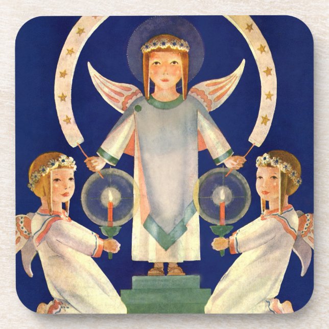 Vintage Christmas, Scandinavian Santa Lucia Angels Coaster (Front)